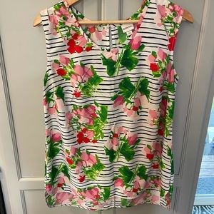 Target Merona work blouse floral stripe print size large, white black pink green